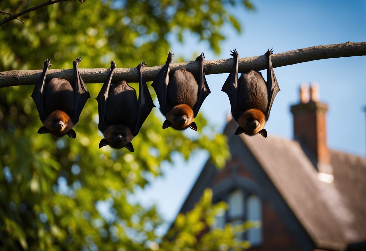 Bats roost in dark, sheltered areas such as caves, trees, and buildings during the day in the UK