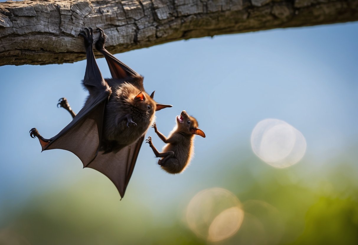 A mother bat drops her baby from a high perch, catching it mid-air to teach it how to fly