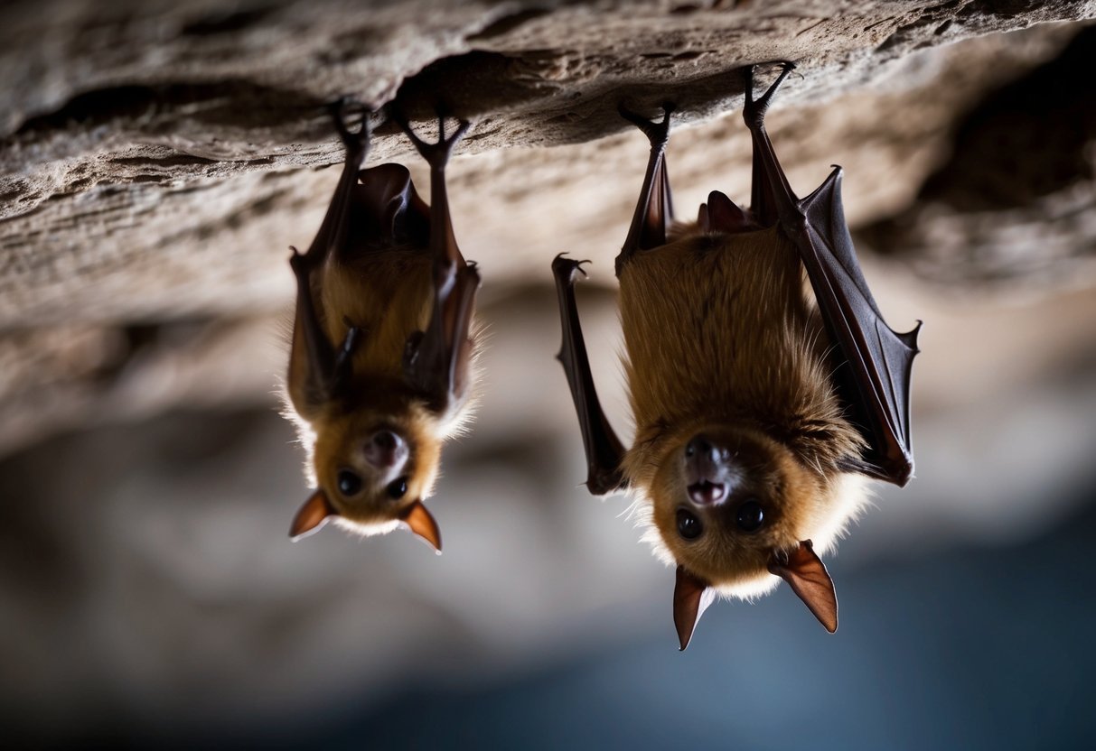 A mother bat dropping her baby from her roost in a cave, illustrating the behavior of bats dropping their young