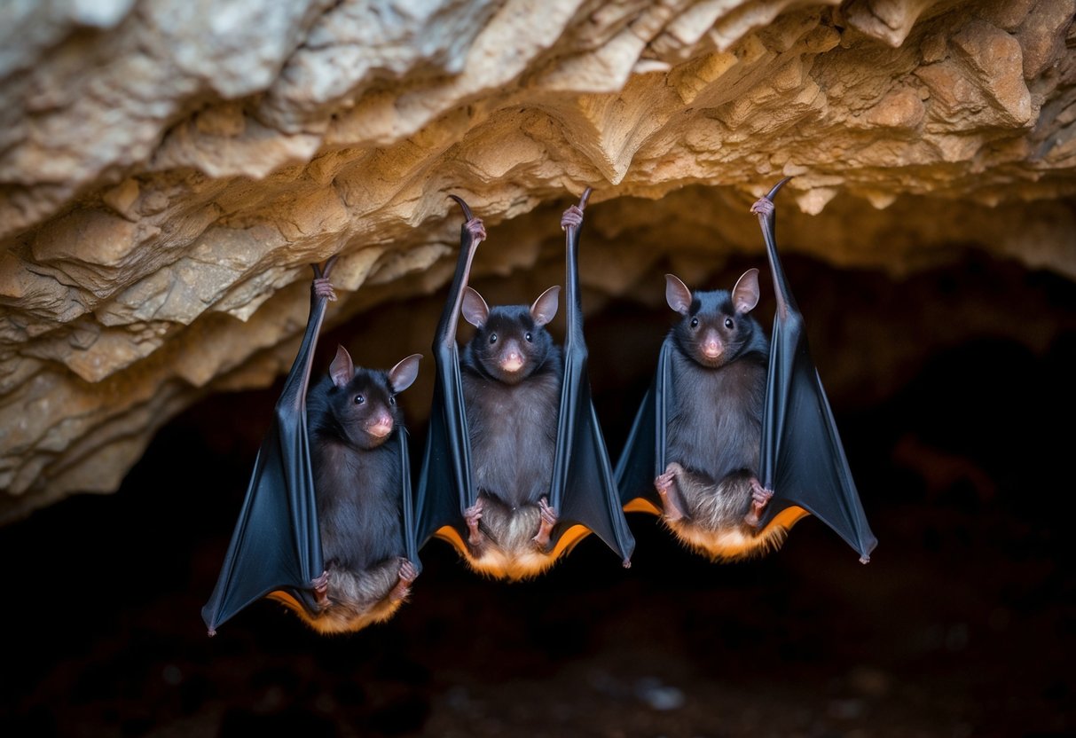 Bats cover their ears as loud construction noise fills the cave