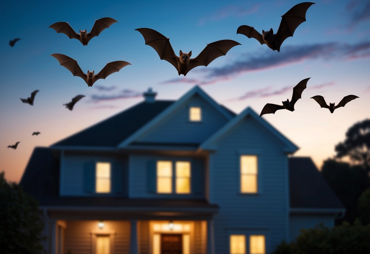 Bats circle the house at dusk, drawn to insects in the warm glow of porch lights