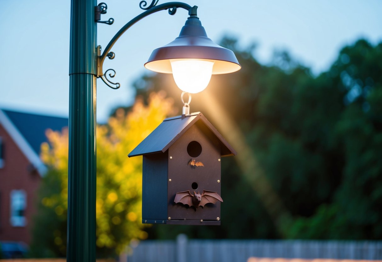 A bat house placed directly under a bright streetlight