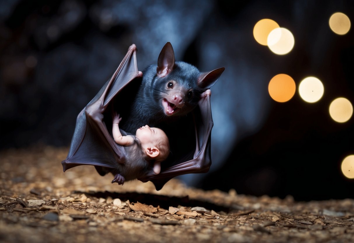 A mother bat uses echolocation to find her baby in a dark cave