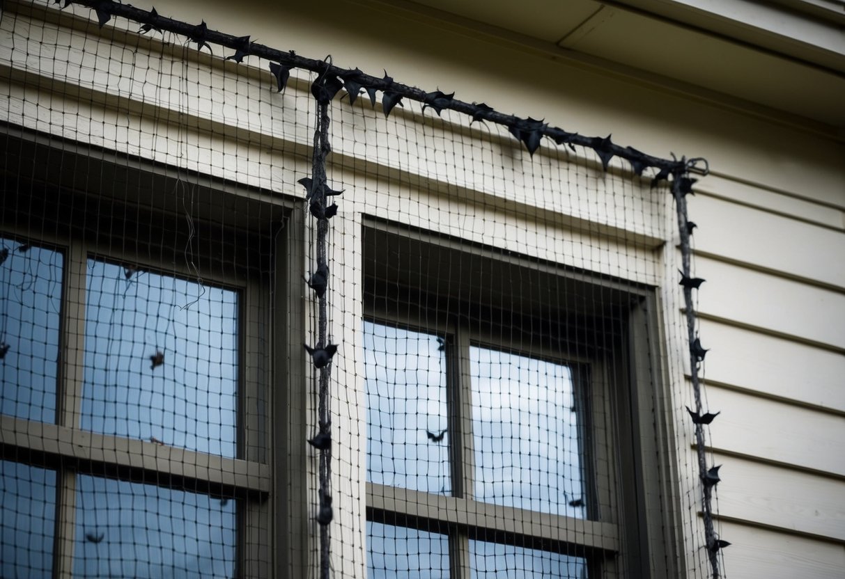 A bat-proof netting installed over the openings of the building, with a mesh fine enough to prevent the bats from entering
