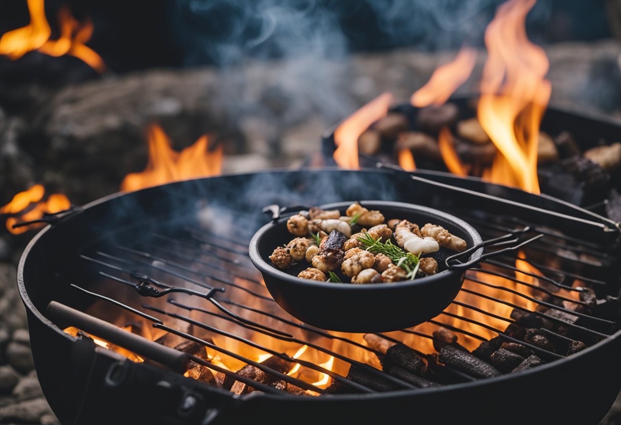 En røyker som avgir aromatisk røyk mens den griller mat over glødende kull