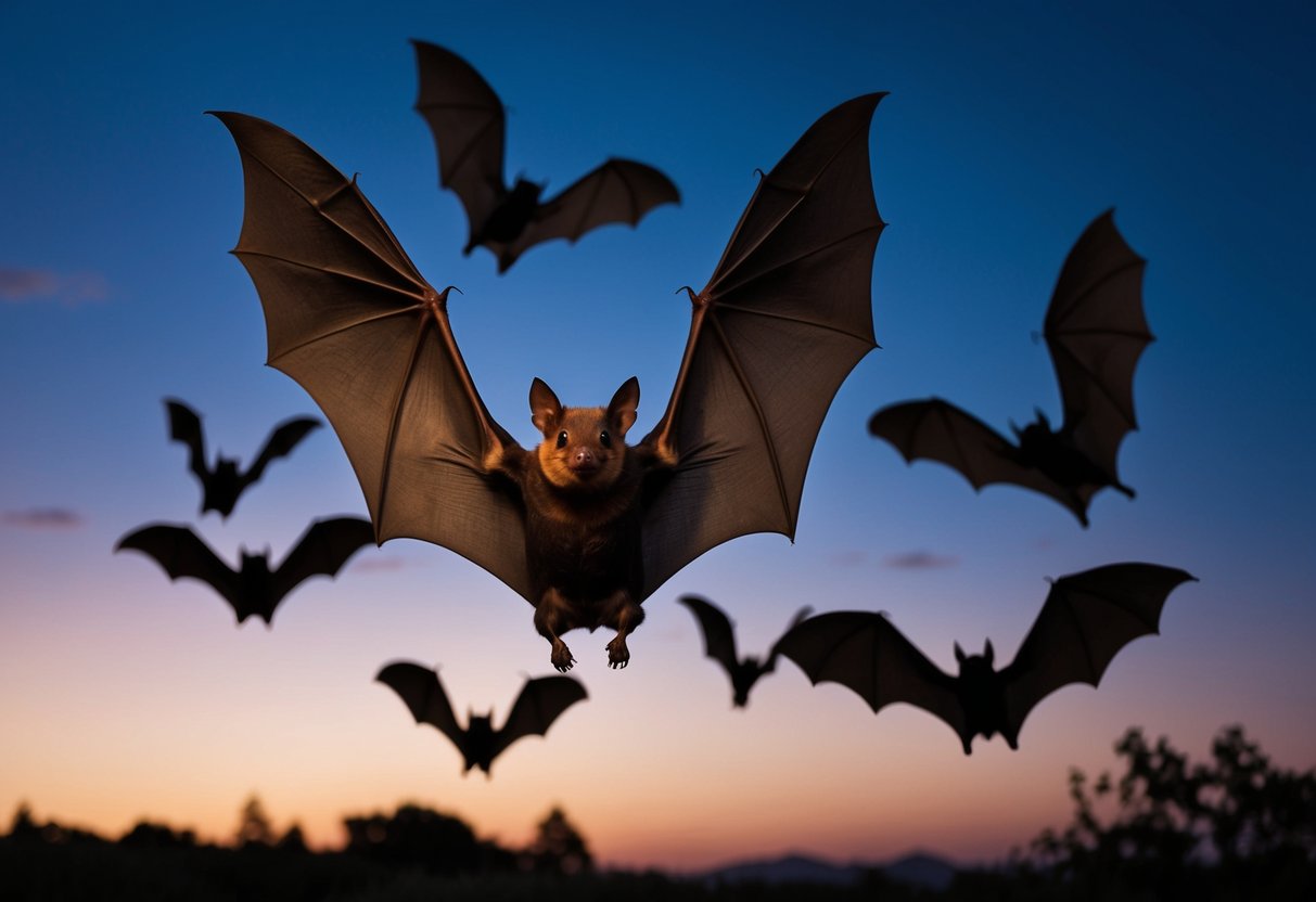 Bats emerge from their habitats at dusk, fluttering through the night sky in search of food