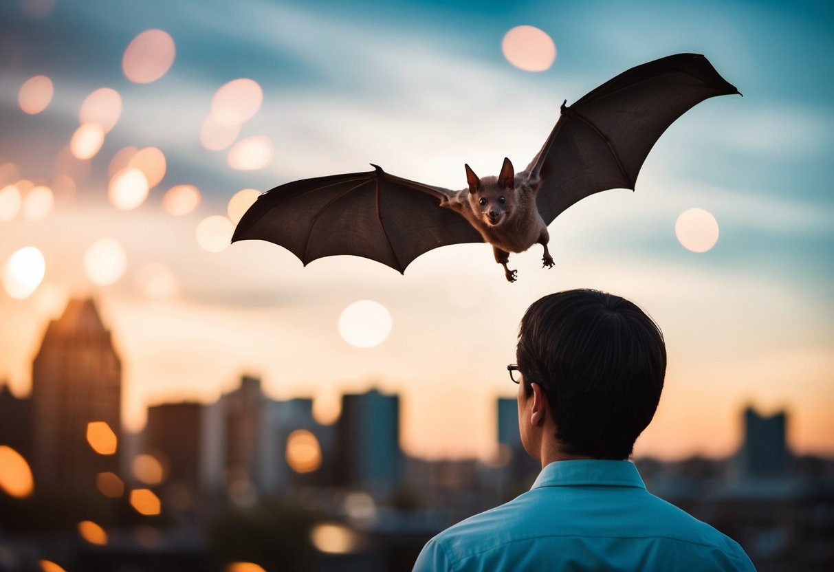 A bat flying towards a person, surrounded by misconceptions and facts