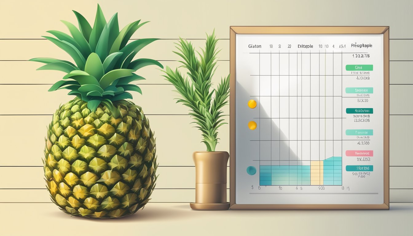 A ripe pineapple with a glycemic index chart next to it