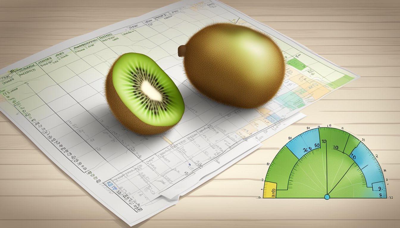 A kiwi fruit with a glycemic index chart in the background