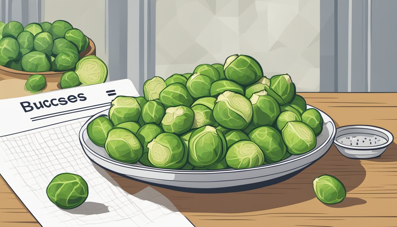 A plate of Brussels sprouts next to a chart showing their glycemic index