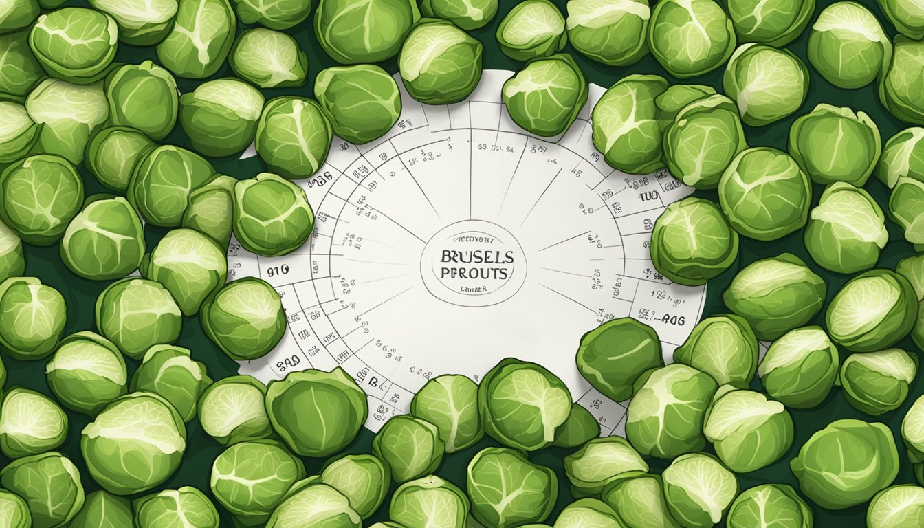 A pile of Brussels sprouts arranged in a circular pattern with a glycemic index chart in the background