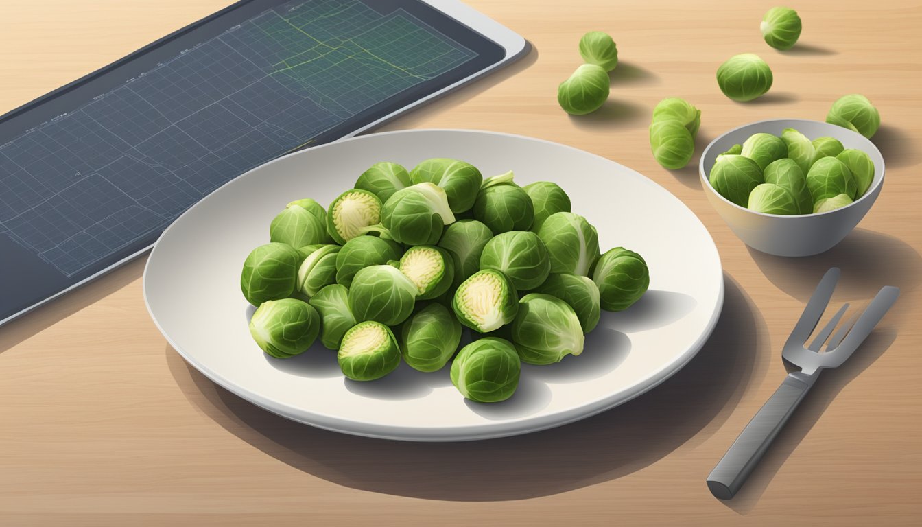 A plate of Brussels sprouts next to a glycemic index chart