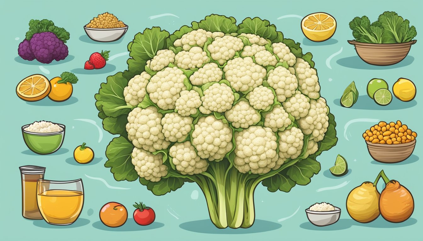 A head of cauliflower surrounded by various foods with different glycemic indexes