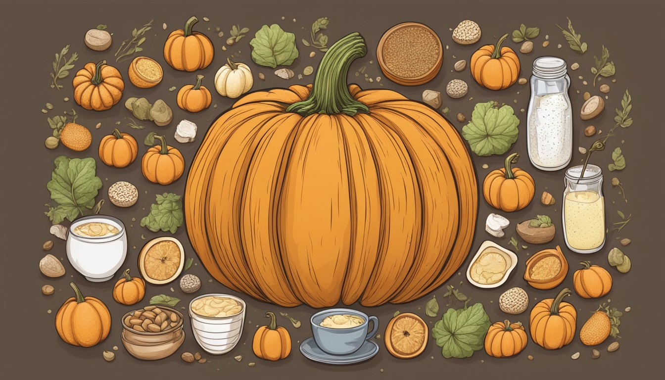 A pumpkin surrounded by various foods with different glycemic indexes