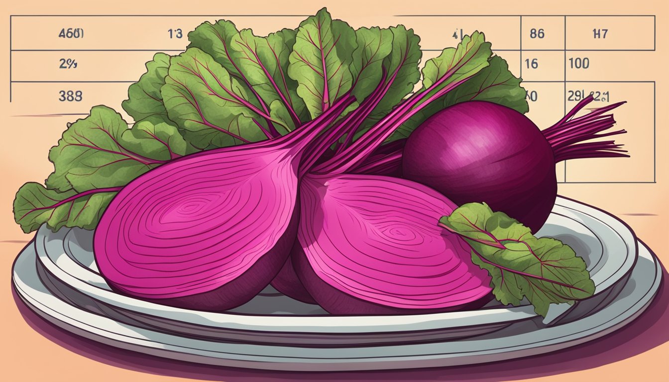 A plate of sliced beets with a glycemic index chart in the background