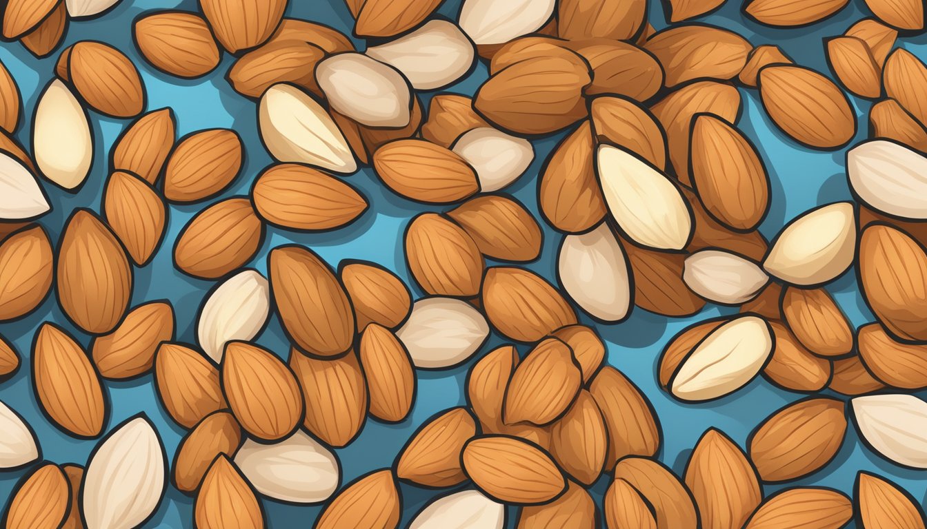 A pile of almonds arranged in a gradient from low to high, representing their glycemic index