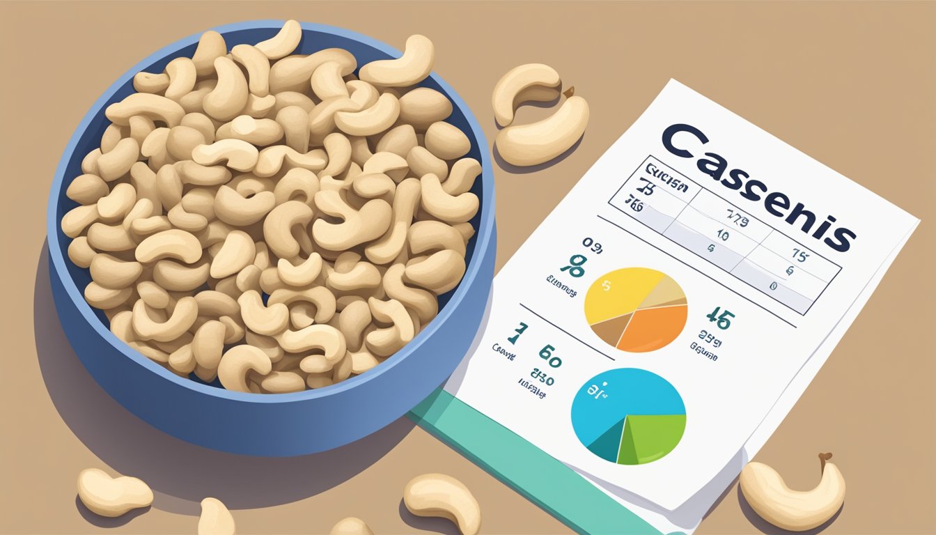 A pile of cashews arranged next to a glycemic index chart