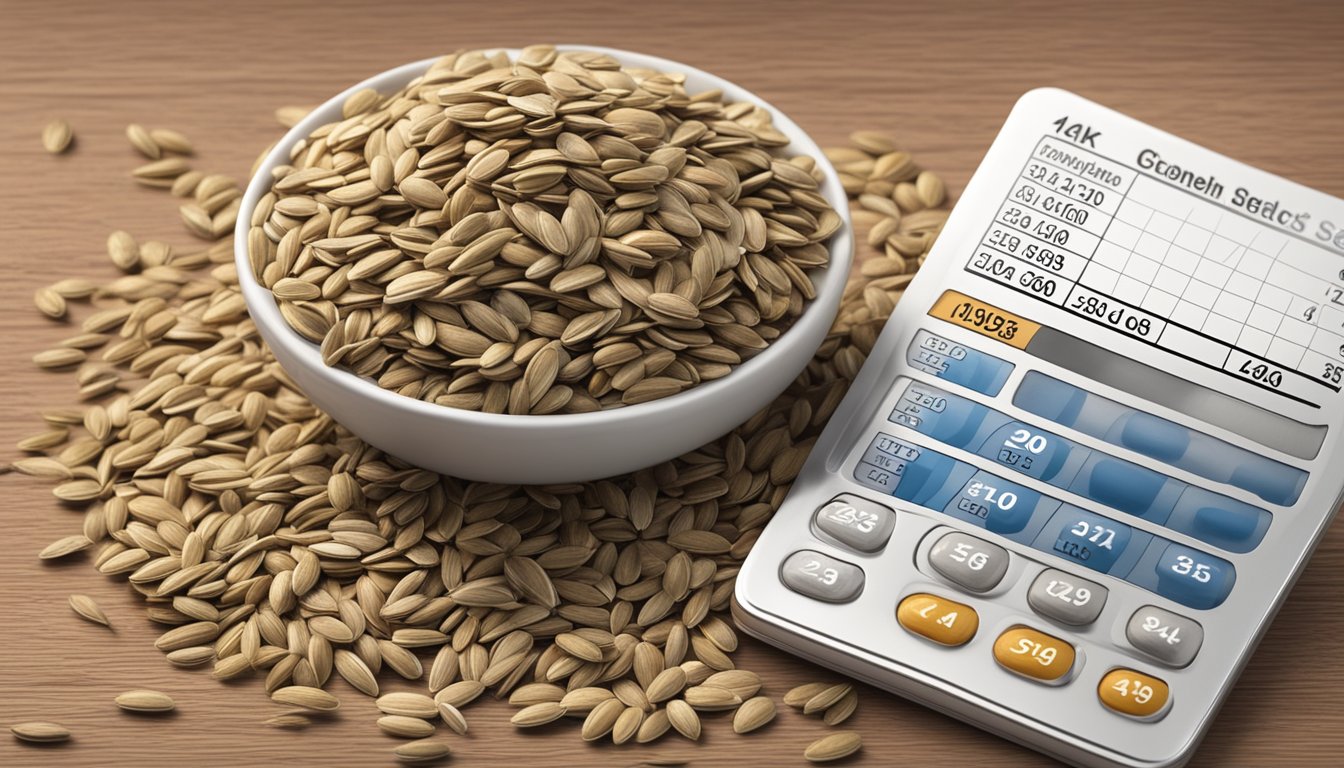 A pile of sunflower seeds with a glycemic index chart in the background