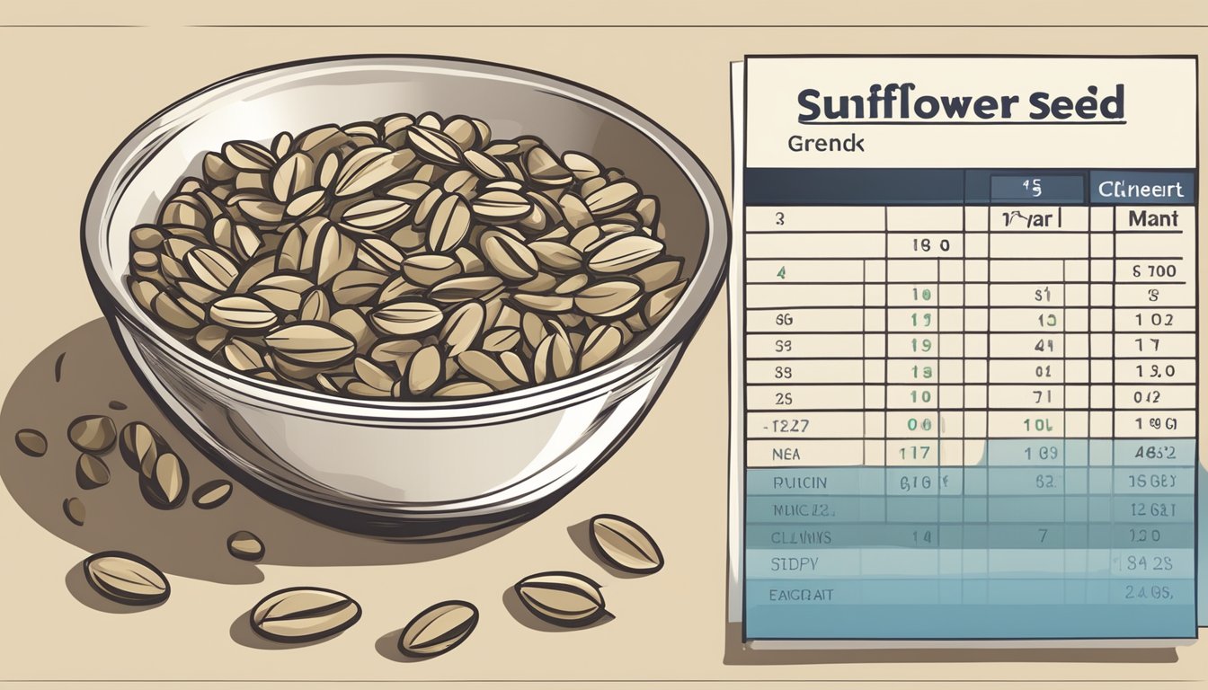 A bowl of sunflower seeds next to a glycemic index chart