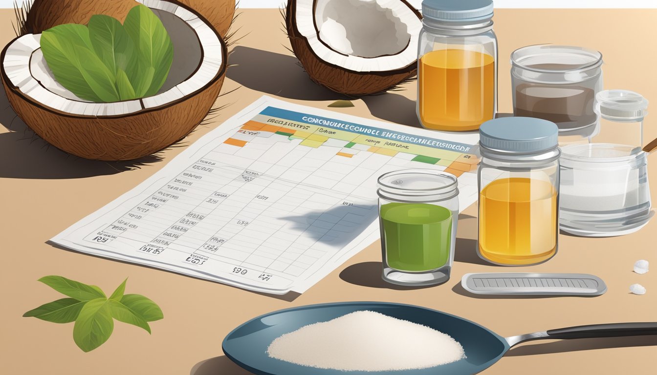 A coconut and various alternative sweeteners arranged on a table, with a glycemic index chart in the background