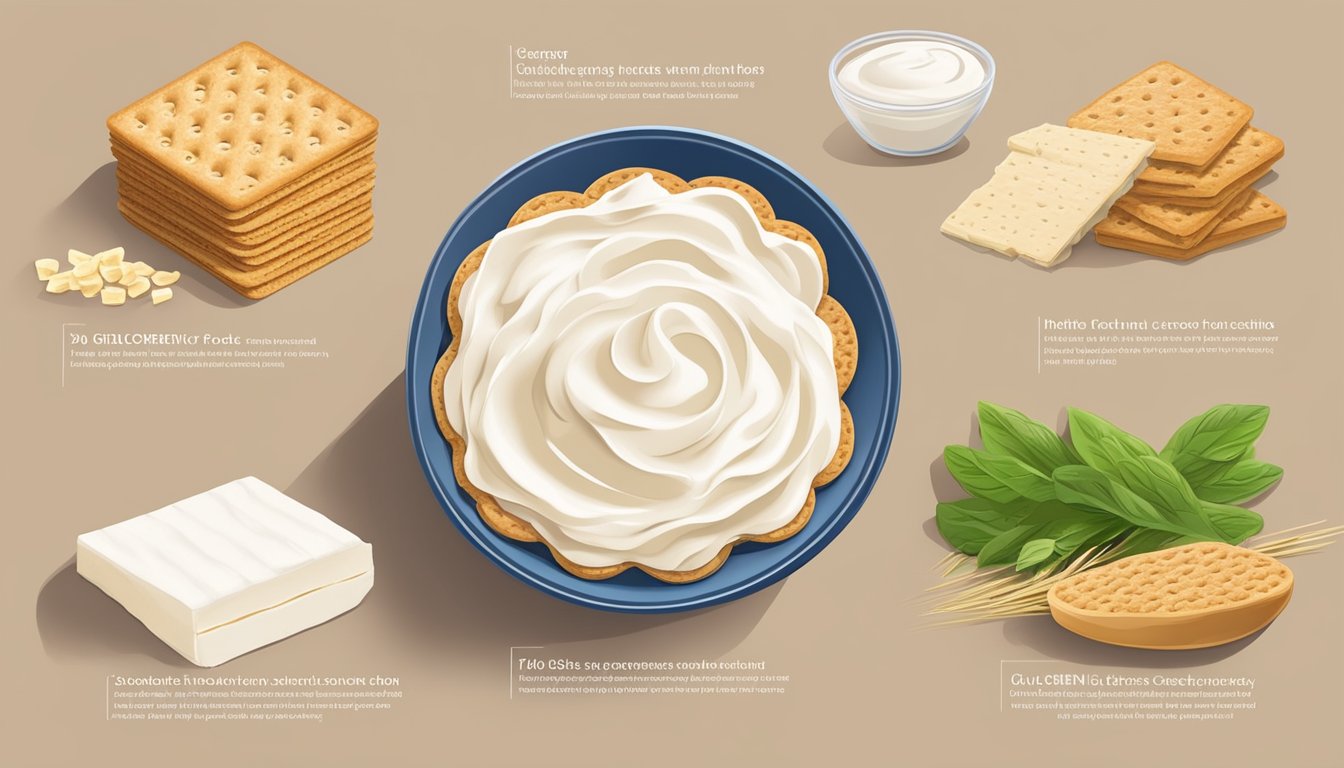 A spread of cream cheese on whole grain crackers next to a chart showing the glycemic index of various foods