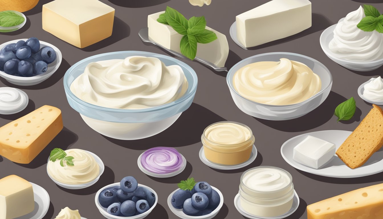 A spread of cream cheese surrounded by various alternative options and substitutes with different glycemic indexes