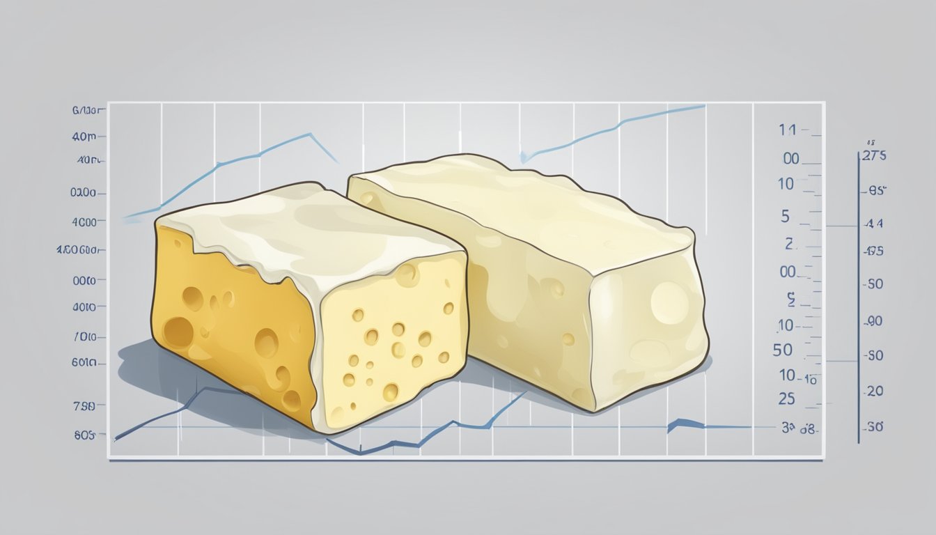 A block of mozzarella cheese next to a chart showing the glycemic index scale