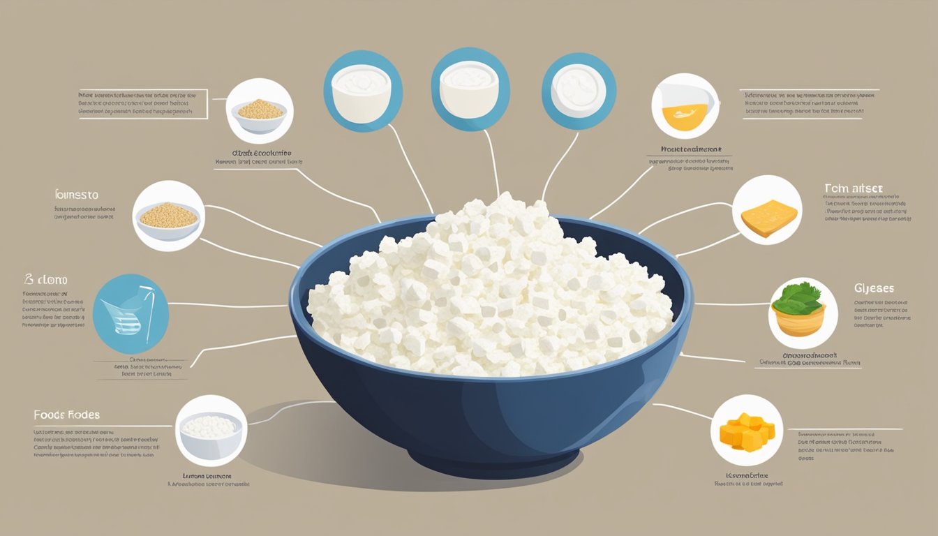 A bowl of cottage cheese sits next to a chart displaying the glycemic index of various foods