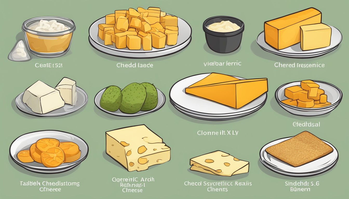 A table with various foods, including cheddar cheese, labeled with their respective glycemic index values