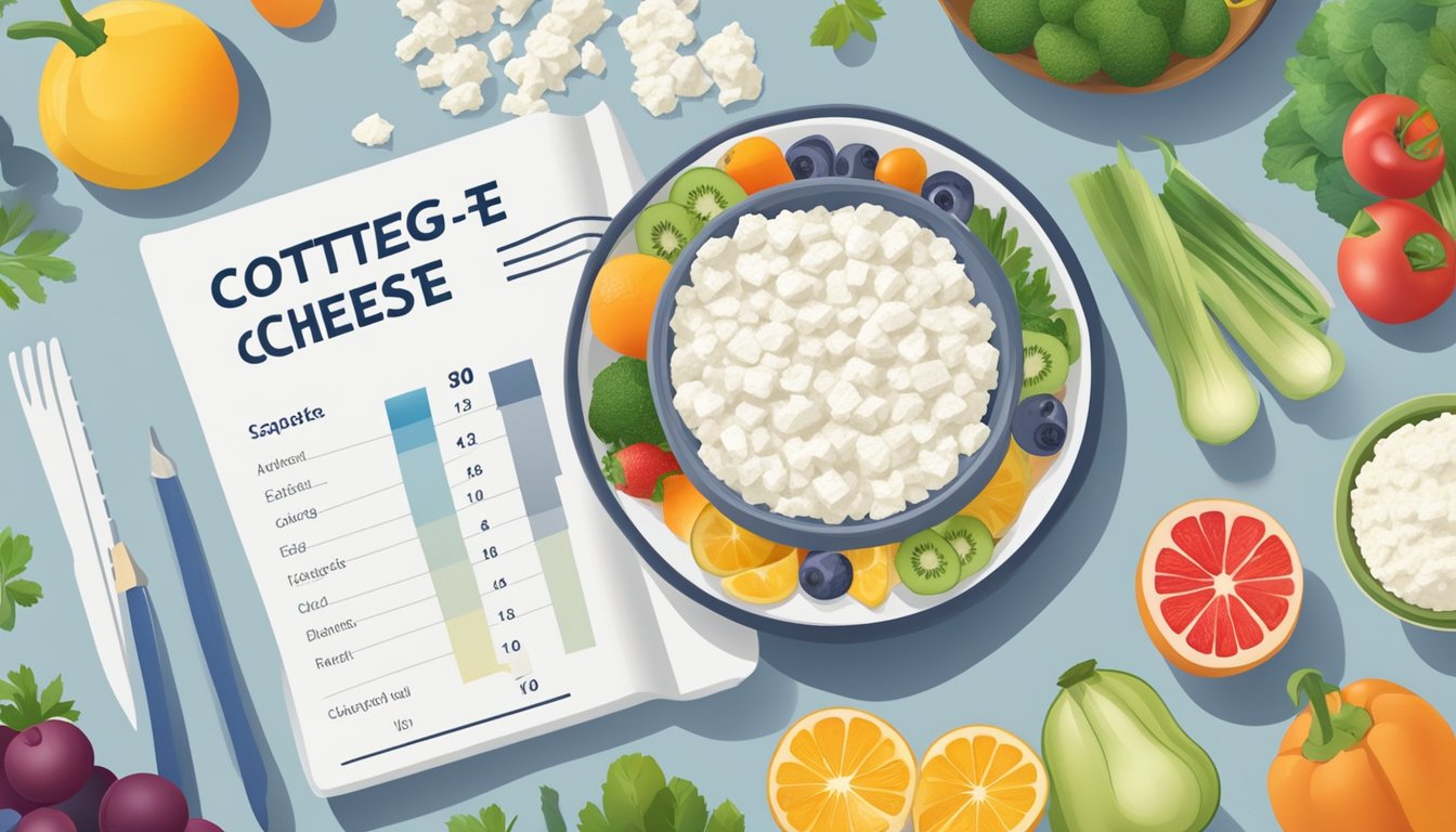 A bowl of cottage cheese surrounded by various fruits and vegetables, with a glycemic index chart in the background