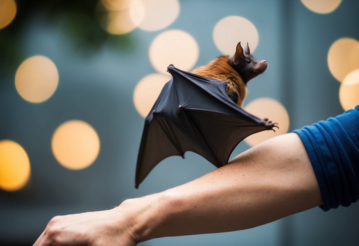 A bat brushes against a person's arm, causing concern and uncertainty about potential health risks