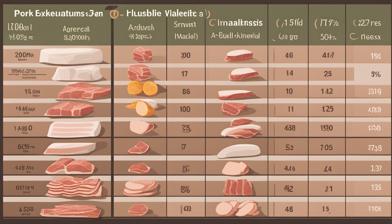 A table displaying various pork cuts with their respective glycemic index values