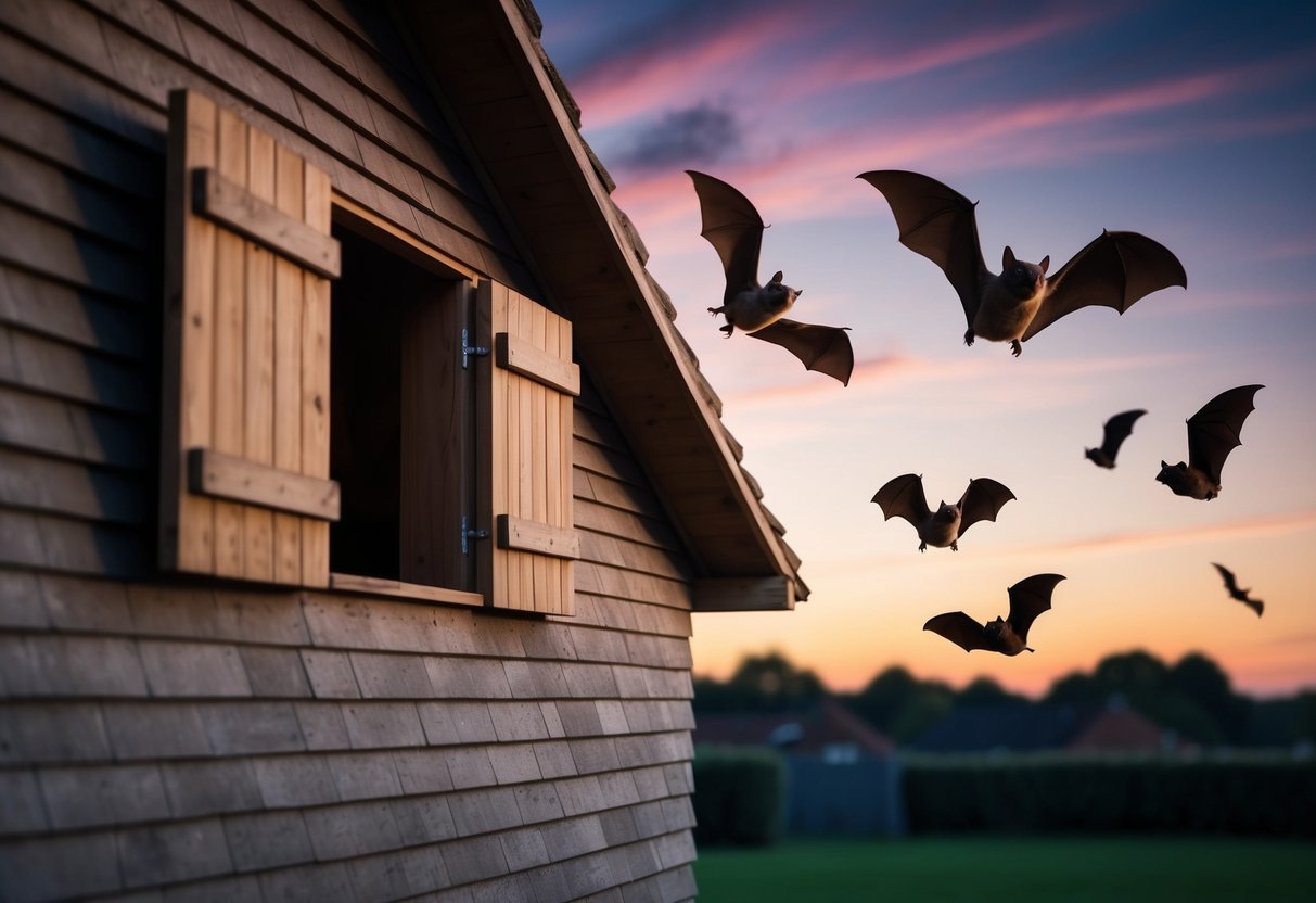 A loft with bats flying out at dusk, protected by UK conservation laws