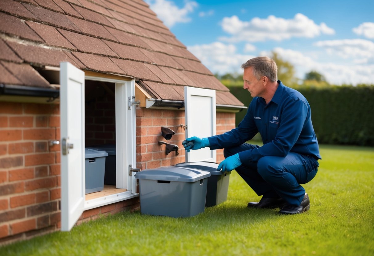 A homeowner in the UK carefully seals off entry points to their loft, installs bat boxes outside, and consults with a licensed professional for safe removal