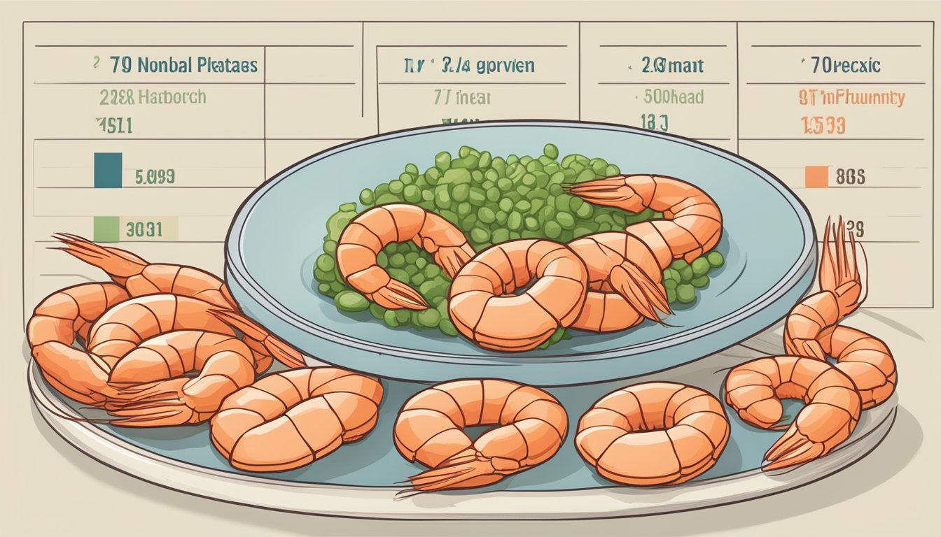 A plate of shrimp arranged next to a chart showing the glycemic index scale