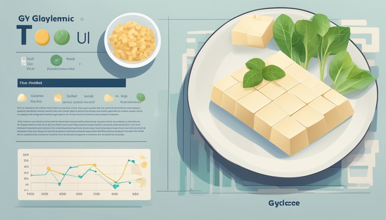 A plate of tofu next to a chart showing the glycemic index scale