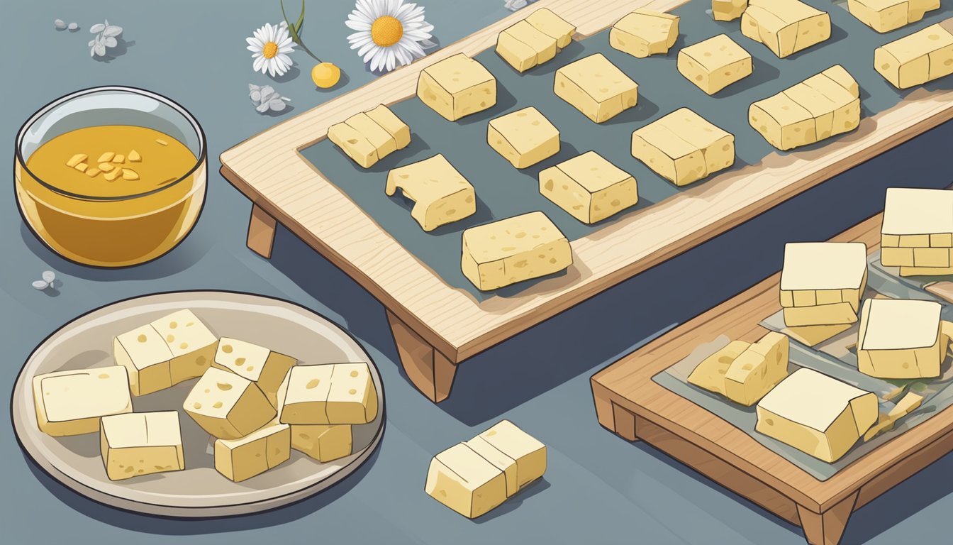 A table with various types of tofu arranged next to a chart showing their respective glycemic values