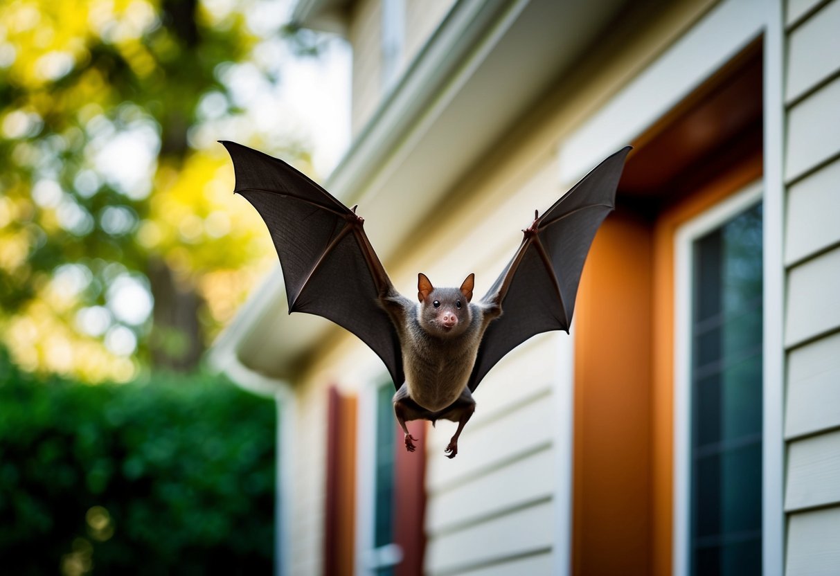 A bat hovers outside a house, drawn to the warmth and shelter within