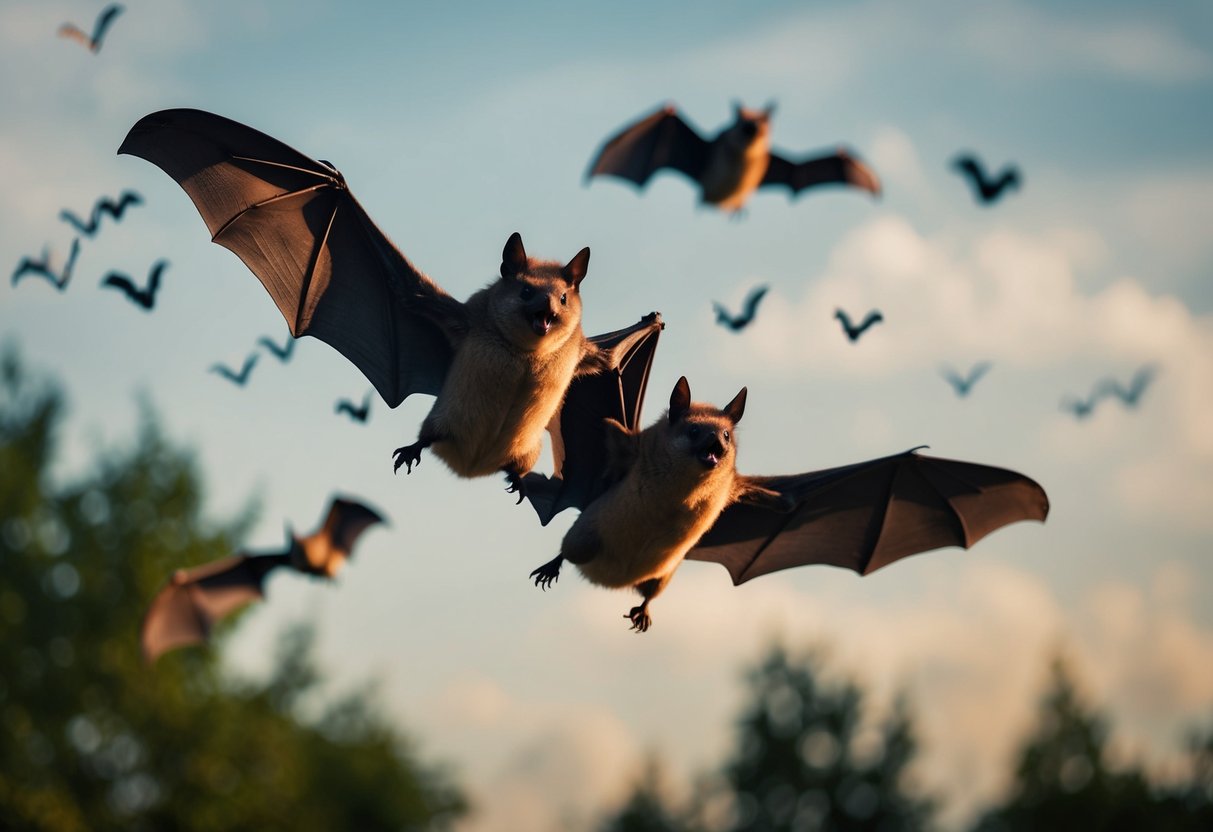 A loud noise startles bats, causing them to fly away from their roost