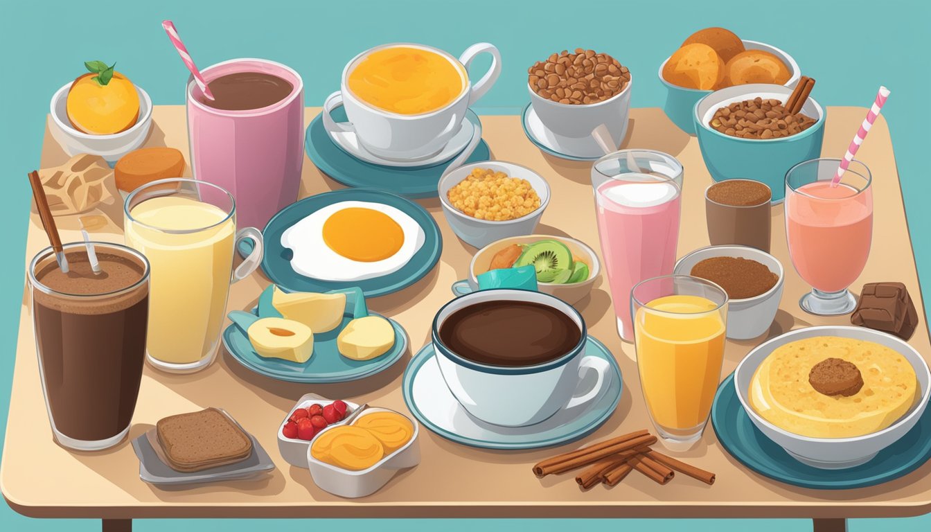 A table with 15 different breakfast items, including a cinnamon-spiced smoothie, all featuring the use of cinnamon in their diabetic-friendly recipes