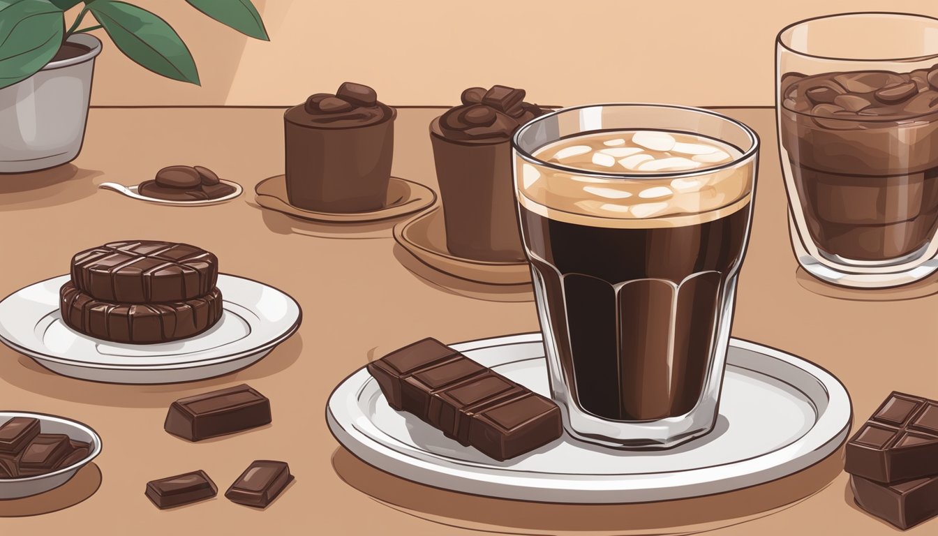 A glass of cold brew coffee sits on a table next to a chocolate twist pastry, surrounded by ingredients like unsweetened chocolate and sweeteners for diabetics