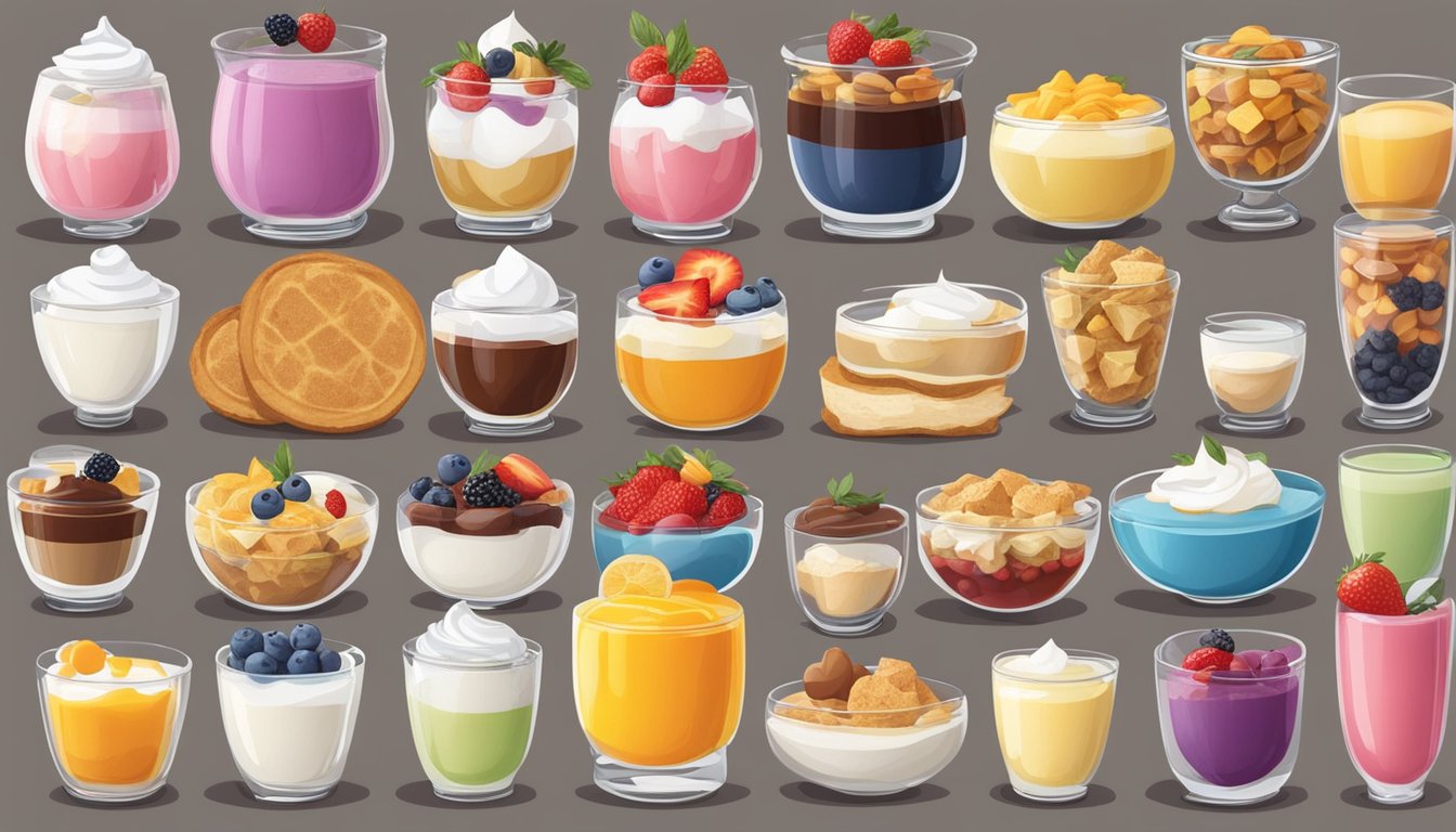 A colorful array of 12 different breakfast parfaits arranged neatly on a table, each showcasing a variety of diabetic-friendly ingredients in perfectly portioned layers