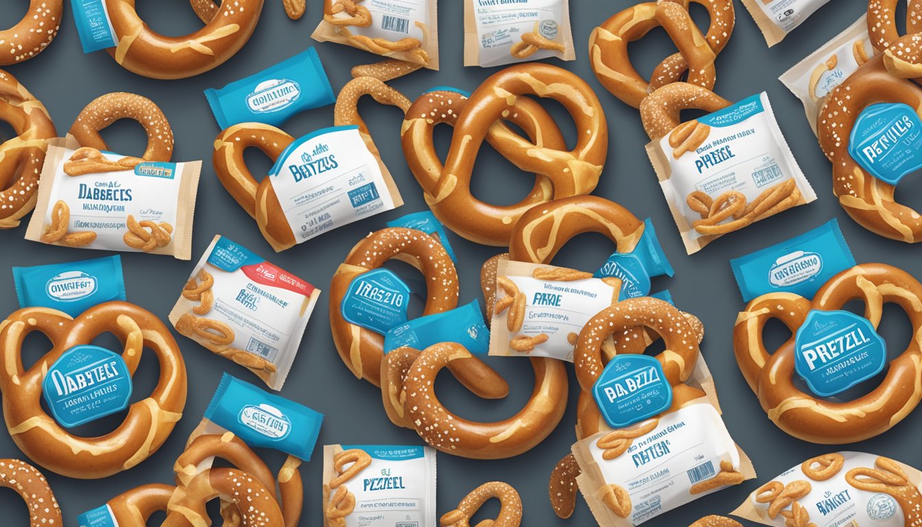 A variety of pretzel alternatives arranged on a table with a diabetic-friendly label