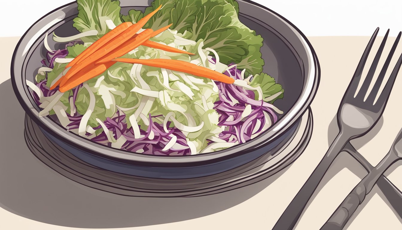 A diabetic can eat a moderate portion of diabetes-friendly coleslaw, shown on a plate with fresh cabbage, carrots, and a light dressing