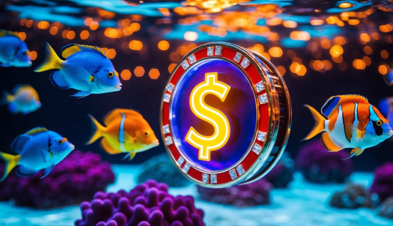 Sebuah dunia bawah air yang penuh warna dengan ikan-ikan berwarna-warni dan simbol jackpot yang bersinar