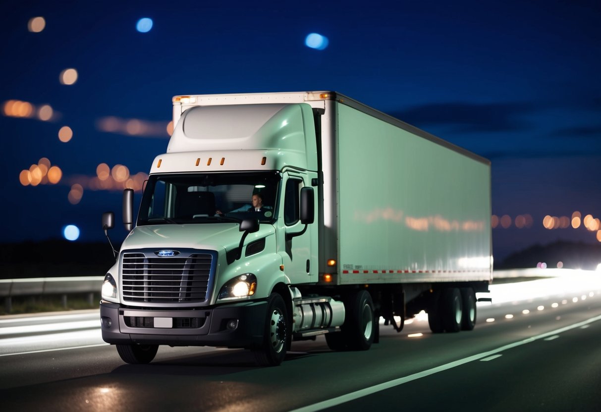 Een bezorgtruck met een GPS-trackingapparaat op een snelweg 's nachts