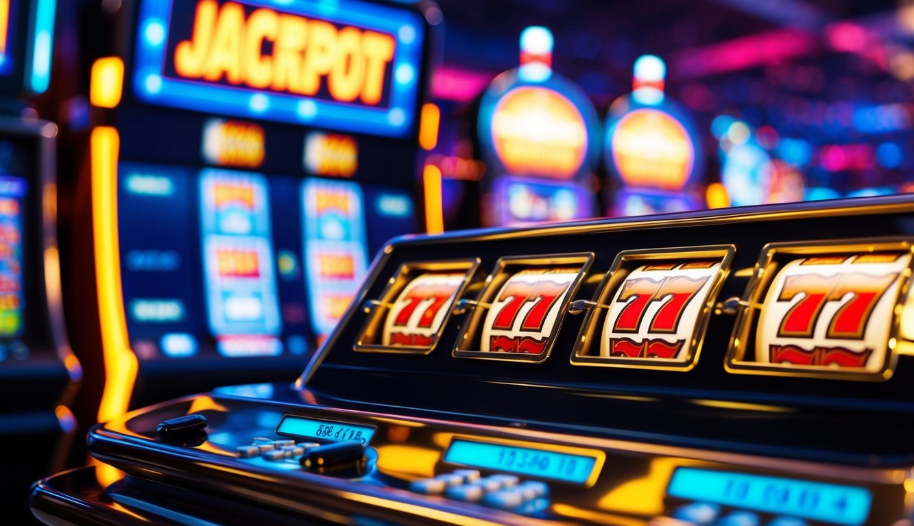 Sebuah platform slot online yang penuh warna dengan lampu berkedip dan tampilan jackpot besar