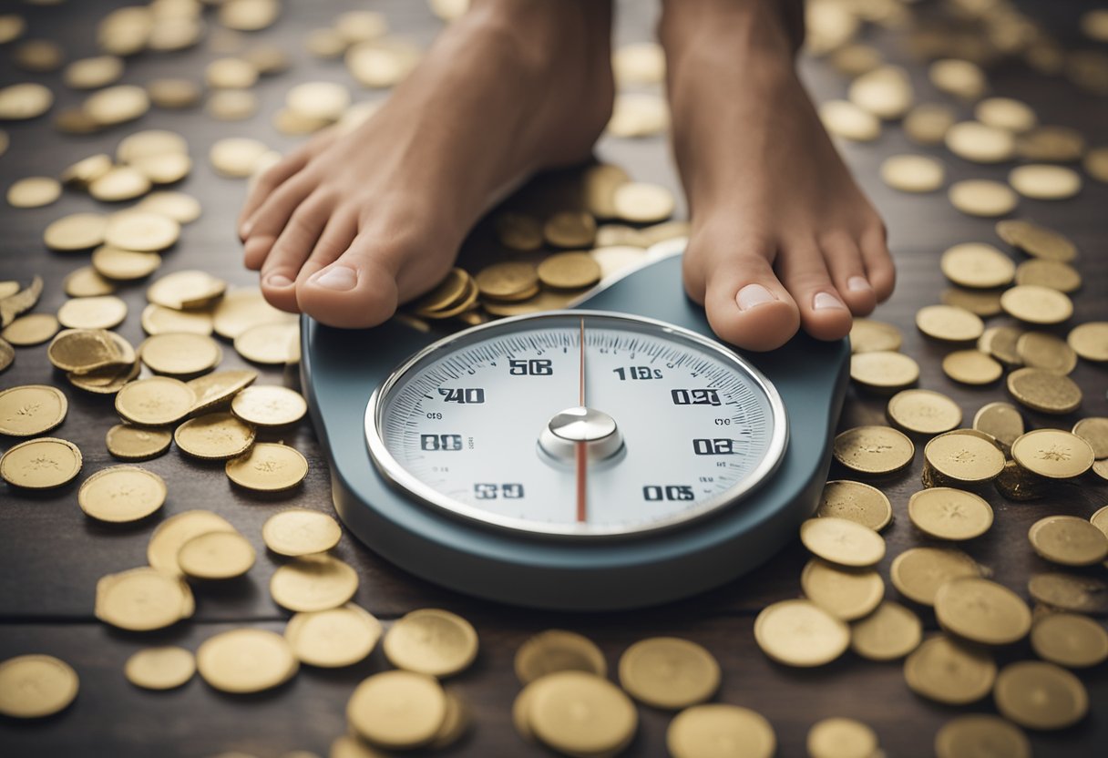 A scale surrounded by broken myths and misconceptions about weight loss