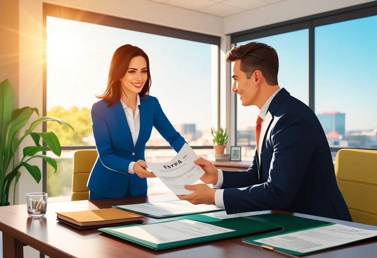 An expat receiving tax documents in a sunny Portuguese office