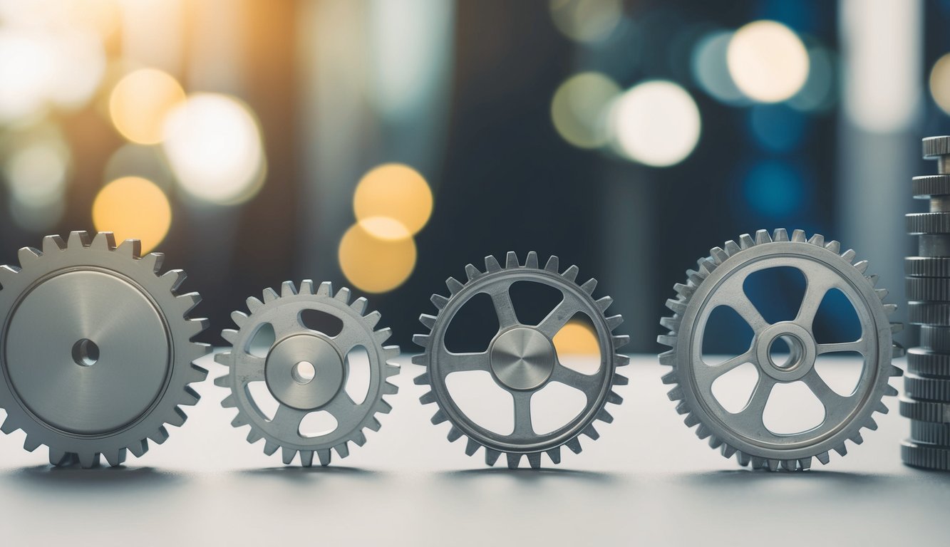 A group of interconnected gears turning smoothly, symbolizing the interconnectedness and smooth functioning of key performance indicators for growing businesses